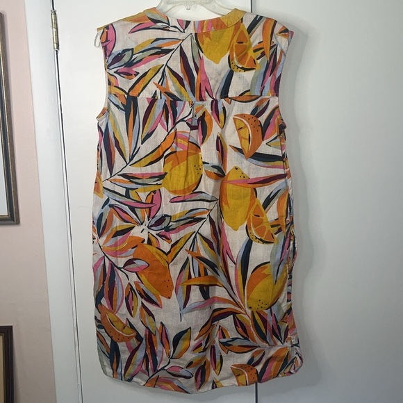 C&C California 100% Linen Tropical Fruit Print Mini Tie/Shift Dress Medium - Picture 4 of 5